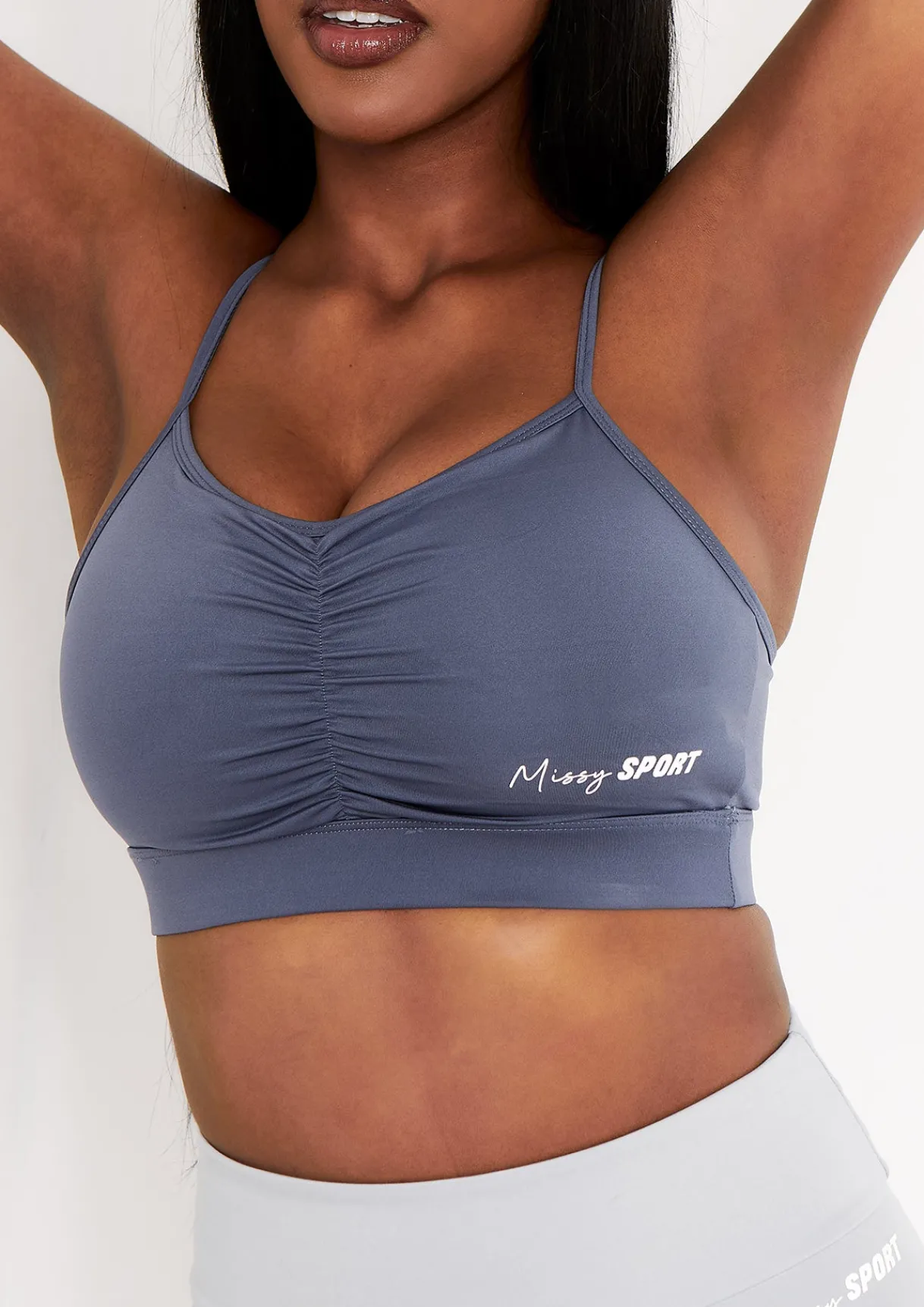 Gym Tops|Tops*Missy Empire Lola Navy Missy Sport Ruched Front Strappy Gym Crop Top