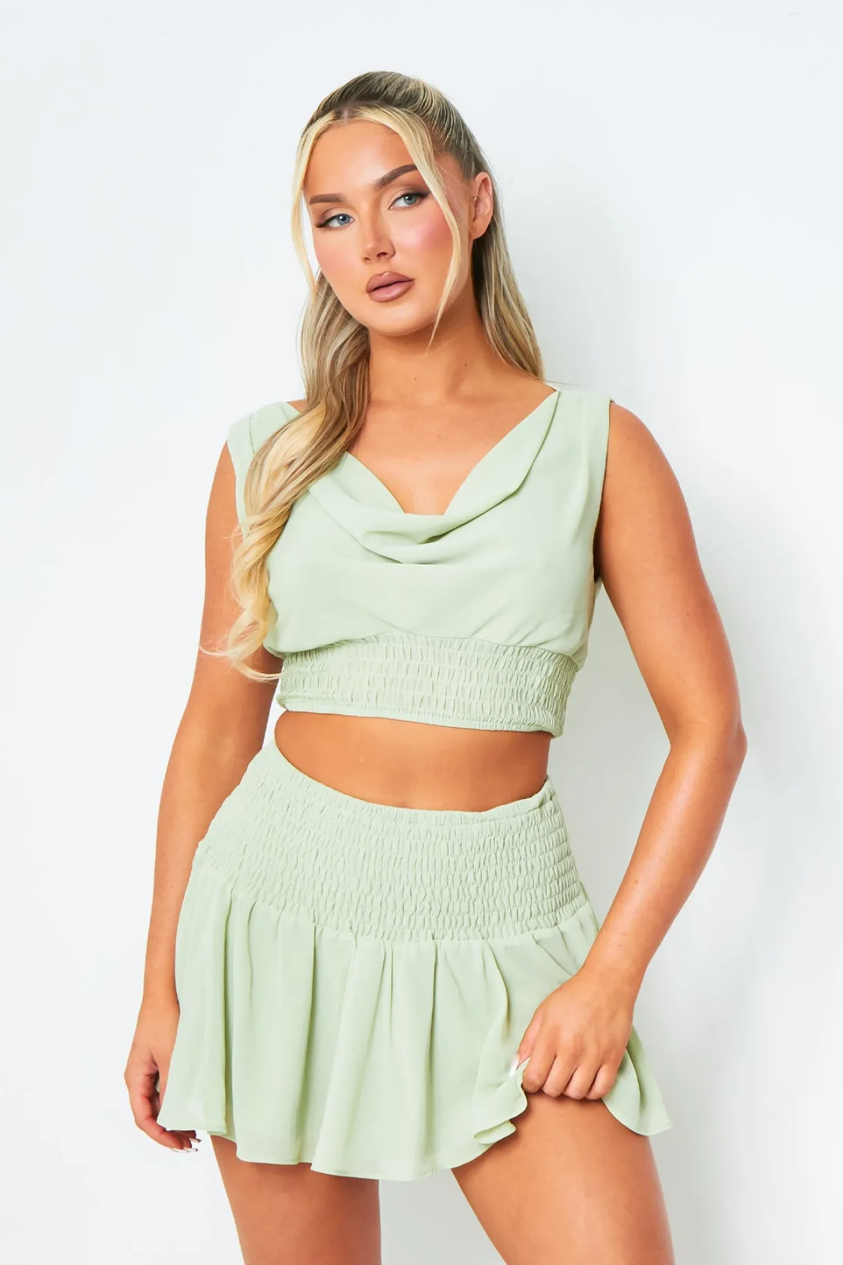 Skirts|Co-Ords*Missy Empire Lola Pistachio Cinched Waist Mini Skirt