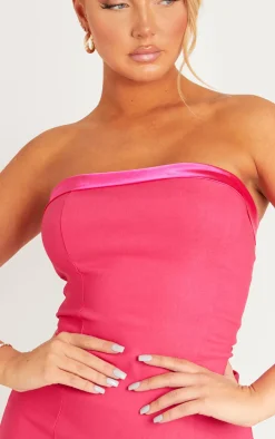 The Party Edit|Mini Dresses*Missy Empire Lorena Hot Satin Trim Bandeau Mini Dress Pink