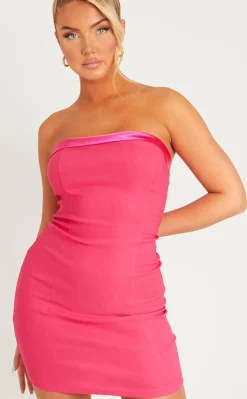 The Party Edit|Mini Dresses*Missy Empire Lorena Hot Satin Trim Bandeau Mini Dress Pink