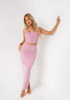 The Party Edit|Tops*Missy Empire Lottie Pink Metallic Glitter Cami Top