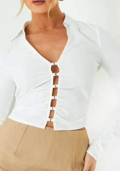Tops*Missy Empire Lottie White Structured Fitted Shirt With Fastening Detail