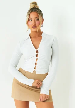 Tops*Missy Empire Lottie White Structured Fitted Shirt With Fastening Detail