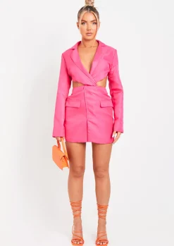 Long Sleeve Dresses|Mini Dresses*Missy Empire Lucinda Cut Out Blazer Dress Pink