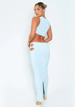 Skirts|Co-Ords*Missy Empire Lydia Baby Blue Side Cut Out Slinky Maxi Skirt