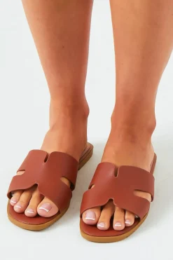 Sandals*Missy Empire Lydia Tan PU Slip On Sandals