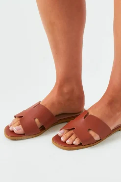 Sandals*Missy Empire Lydia Tan PU Slip On Sandals