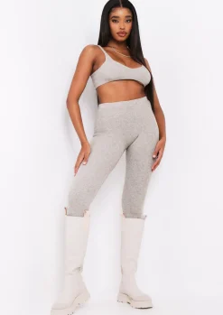 Airport Vibin'|Loungewear*Missy Empire Lyla Knitted Ribbed Leggings Oatmeal