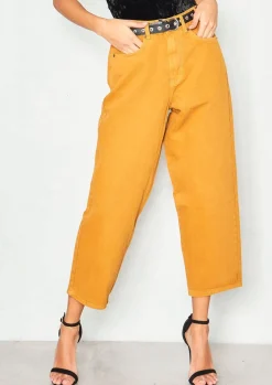 Jeans|Denim*Missy Empire Lynne Mustard Denim Cropped Mom Jeans