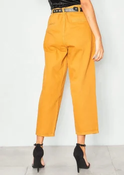 Jeans|Denim*Missy Empire Lynne Mustard Denim Cropped Mom Jeans