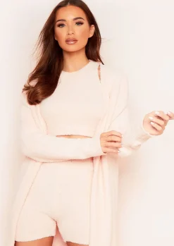 Loungewear|Knitwear*Missy Empire Macey Pink Teddy Borg Longline Cardigan