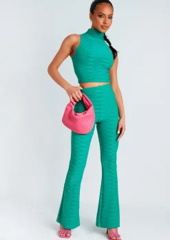 Co-Ords*Missy Empire Maddy Green High Neck Ripple Crop Top And Flared Trouser Co Ord