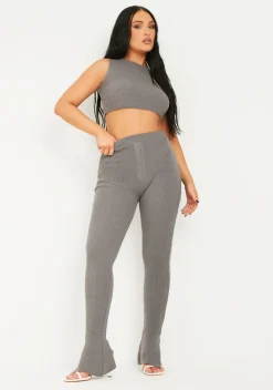 Airport Vibin'|Loungewear*Missy Empire Madilyn Knitted Leggings Charcoal