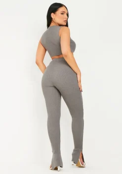 Airport Vibin'|Loungewear*Missy Empire Madilyn Knitted Leggings Charcoal