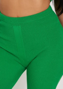 Airport Vibin'|Loungewear*Missy Empire Madilyn Knitted Rib High Waisted Split Leggings Green