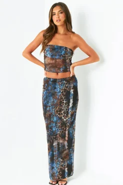 Tops|Co-Ords*Missy Empire Maeve Multi Mesh Bandeau Printed Crop Top