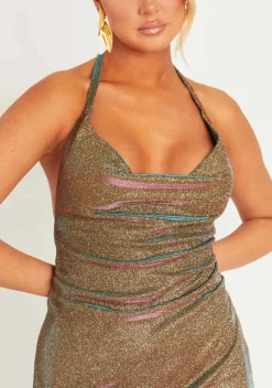 The Party Edit|Mini Dresses*Missy Empire Mahalia Multi Mermaid Glitter Cowl Neck Halter Neck Mini Dress