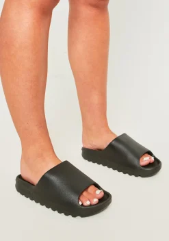 Sandals|Flats*Missy Empire Maisie Rubber Ribbed Sole Sliders Black
