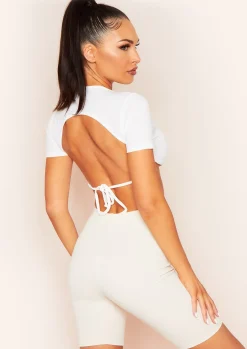 Airport Vibin'|Tops*Missy Empire Mandy Tie Back Cropped Ribbed T-Shirt White