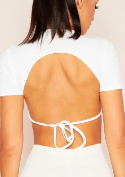 Airport Vibin'|Tops*Missy Empire Mandy Tie Back Cropped Ribbed T-Shirt White