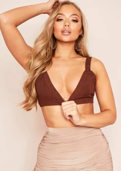 Tops*Missy Empire Mara Bandage Triangle Basic Bralet Brown