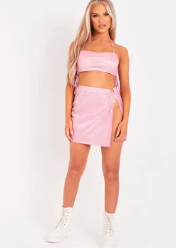 Rave Outfits|Skirts*Missy Empire Maria Pink Glitter Ring Detail Mini Skirt