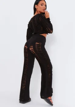 Trousers|Knitwear*Missy Empire Marla Laddered Knitted Trousers Black