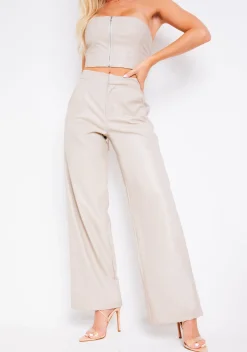 Trousers|Co-Ords*Missy Empire Marla Cream PU Straight Leg Trouser