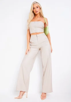 Trousers|Co-Ords*Missy Empire Marla Cream PU Straight Leg Trouser