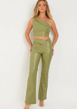 Trousers|Co-Ords*Missy Empire Marlowe Folder Over Faux Leather Flare Trouser Green