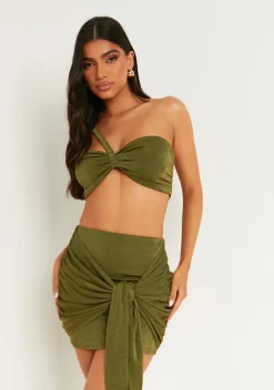 Tops|Co-Ords*Missy Empire Marlowe Olive One Shoulder Bandeau Bralet