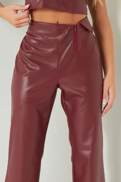 Concert Outfits|The Party Edit*Missy Empire Marlowe Wine Fold Over Faux Leather Flare Trouser Red
