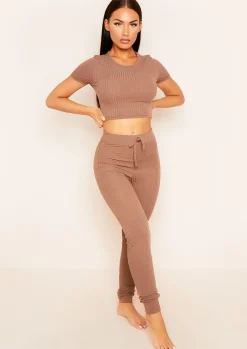Airport Vibin'|Tops*Missy Empire Mary Mix & Match Rib Cropped T-Shirt Mocha