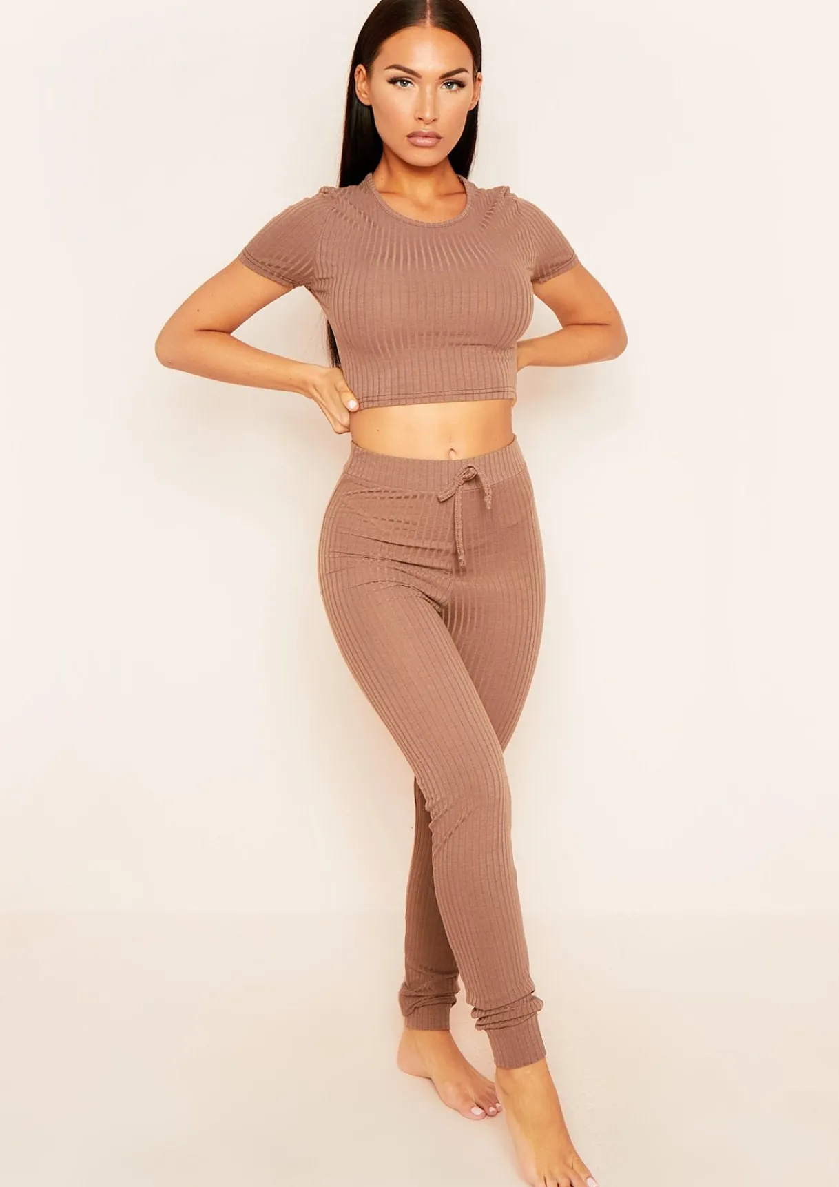 Airport Vibin'|Tops*Missy Empire Mary Mix & Match Rib Cropped T-Shirt Mocha