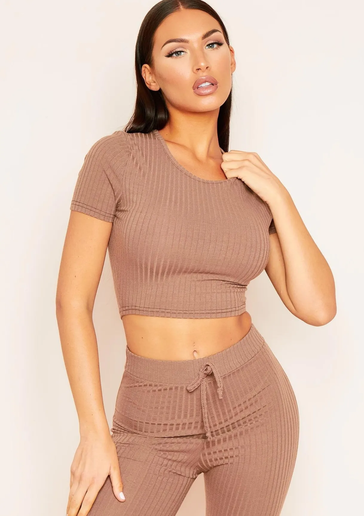Airport Vibin'|Tops*Missy Empire Mary Mix & Match Rib Cropped T-Shirt Mocha