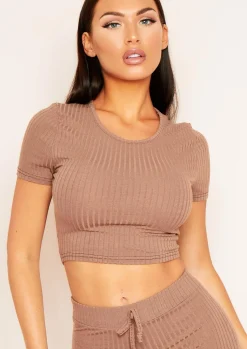 Airport Vibin'|Tops*Missy Empire Mary Mix & Match Rib Cropped T-Shirt Mocha