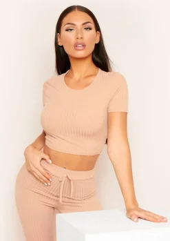 Airport Vibin'|Tops*Missy Empire Mary Mix & Match Rib Cropped T-Shirt Nude