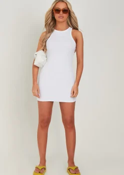 Mini Dresses|Casual Dresses*Missy Empire Maya Racer Ribbed Mini Dress White