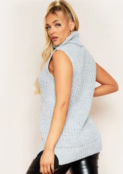 Knitted Dresses|Knitwear*Missy Empire Maycee Light Grey Roll Neck Sleeveless Knitted Jumper Dress