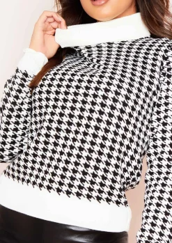 Knitwear*Missy Empire Megan and White Dogtooth Roll Neck Jumper Black