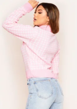 Knitwear*Missy Empire Megan Cream and Pink Dogtooth Roll Neck Jumper Baby Pink