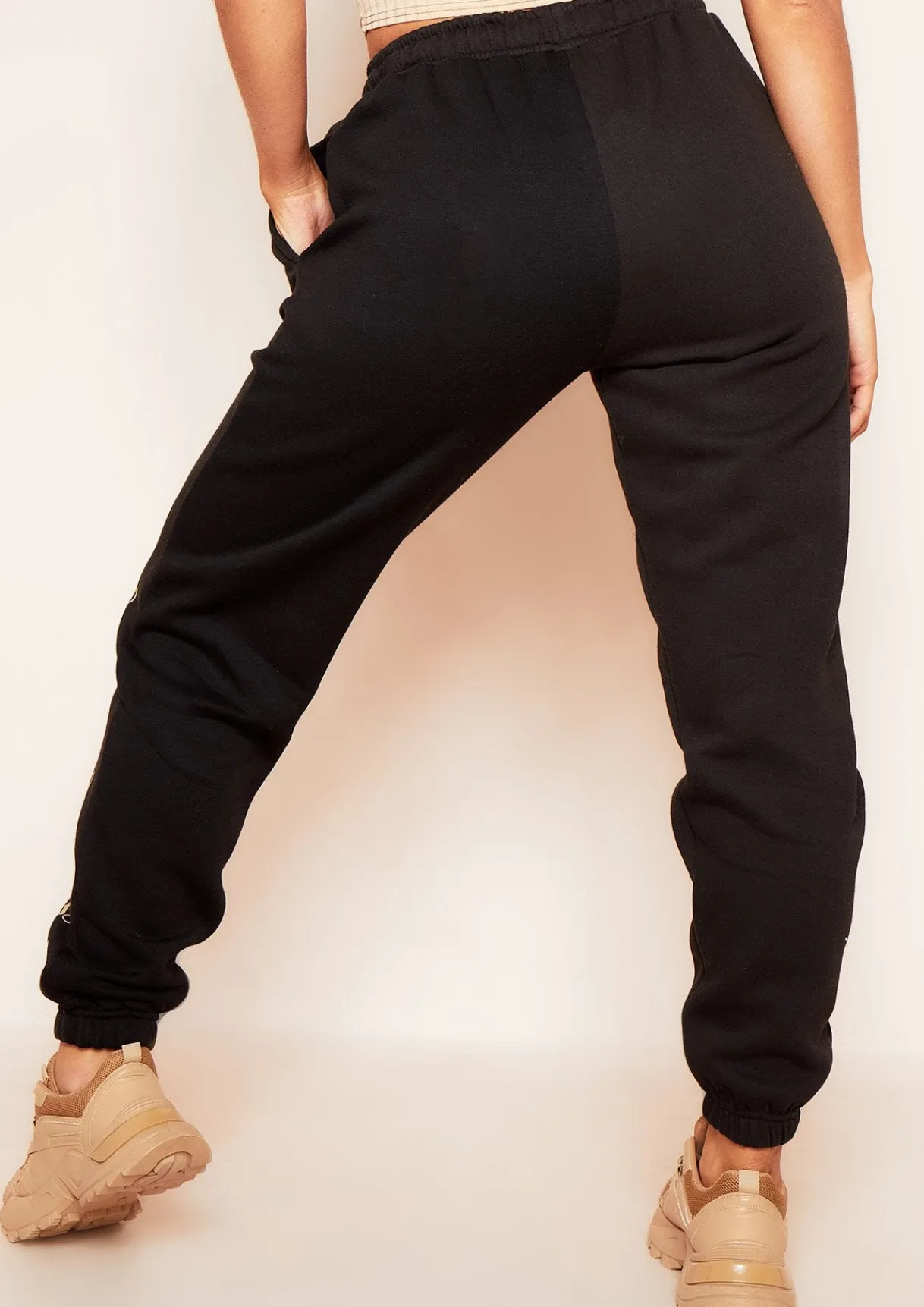 Airport Vibin'|Loungewear*Missy Empire Melila Black and Beige Angel Energy Slogan Joggers