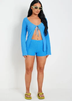 Knitwear|Co-Ords*Missy Empire Melody Blue Crochet Knit Cardi