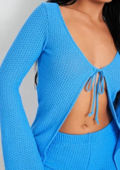 Knitwear|Co-Ords*Missy Empire Melody Blue Crochet Knit Cardi