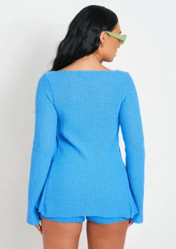 Knitwear|Co-Ords*Missy Empire Melody Blue Crochet Knit Cardi