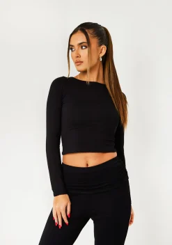 Gym Tops|Tops*Missy Empire Meriah Long Sleeve Crop T-shirt Black