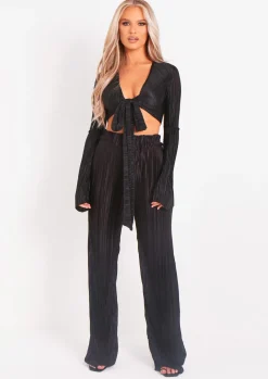 Trousers*Missy Empire Mia Plisse High Waisted Trouser Black