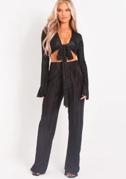 Trousers*Missy Empire Mia Plisse High Waisted Trouser Black