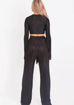 Trousers*Missy Empire Mia Plisse High Waisted Trouser Black