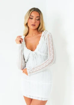 Tops*Missy Empire Mia White Lace Long Sleeve Tie Shawl